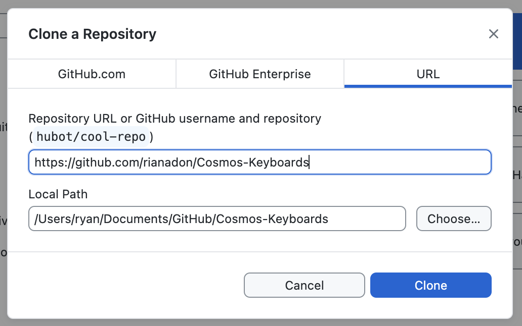 Screenshot of cloning in GitHub Desktop