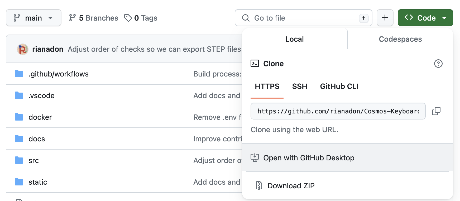 Screenshot of the GitHub Desktop button's location